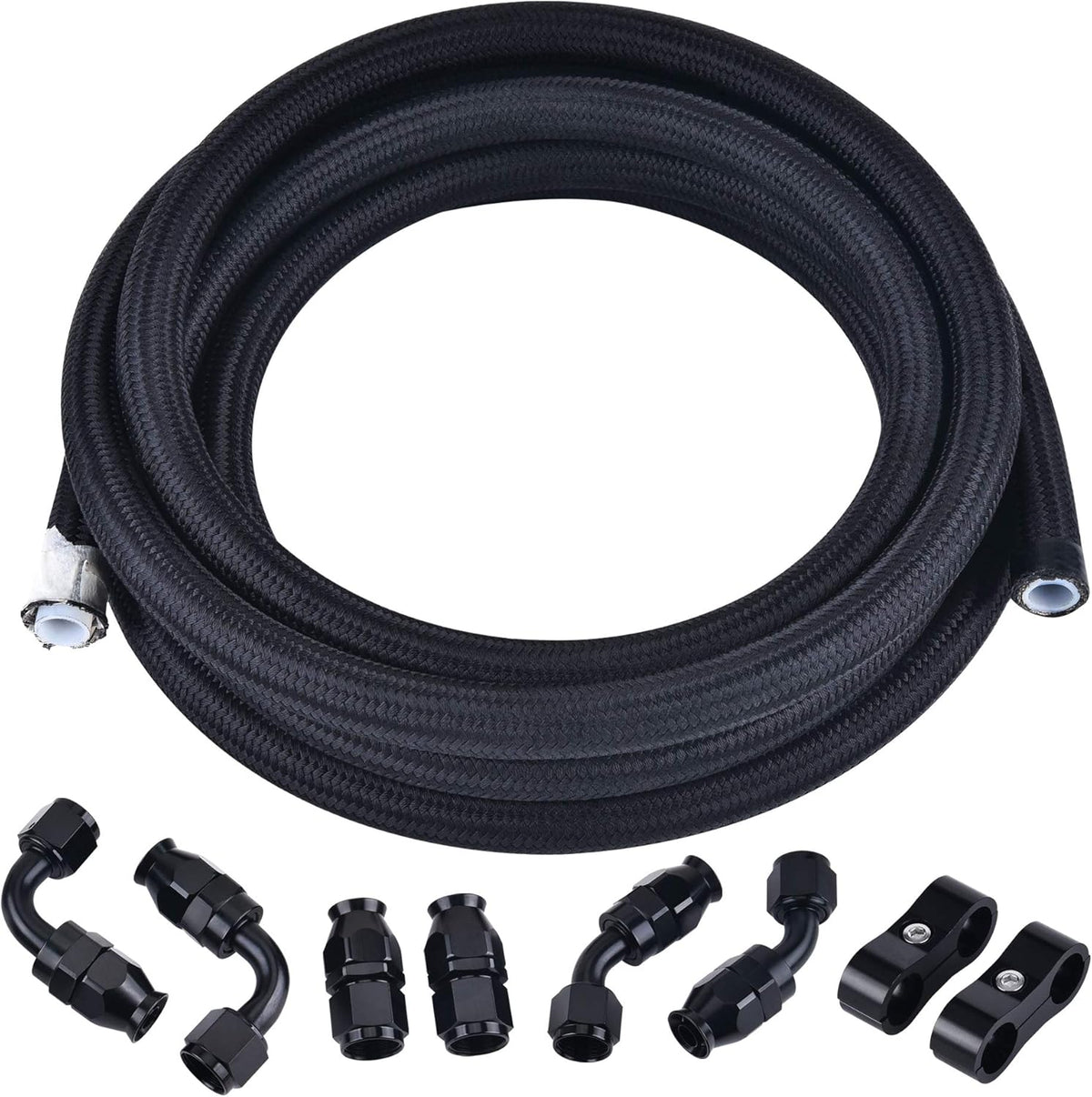 6AN PTFE Stainless Steel Braided Fuel Hose 10FT (5/16Inch ID) Pack of 2 S163863