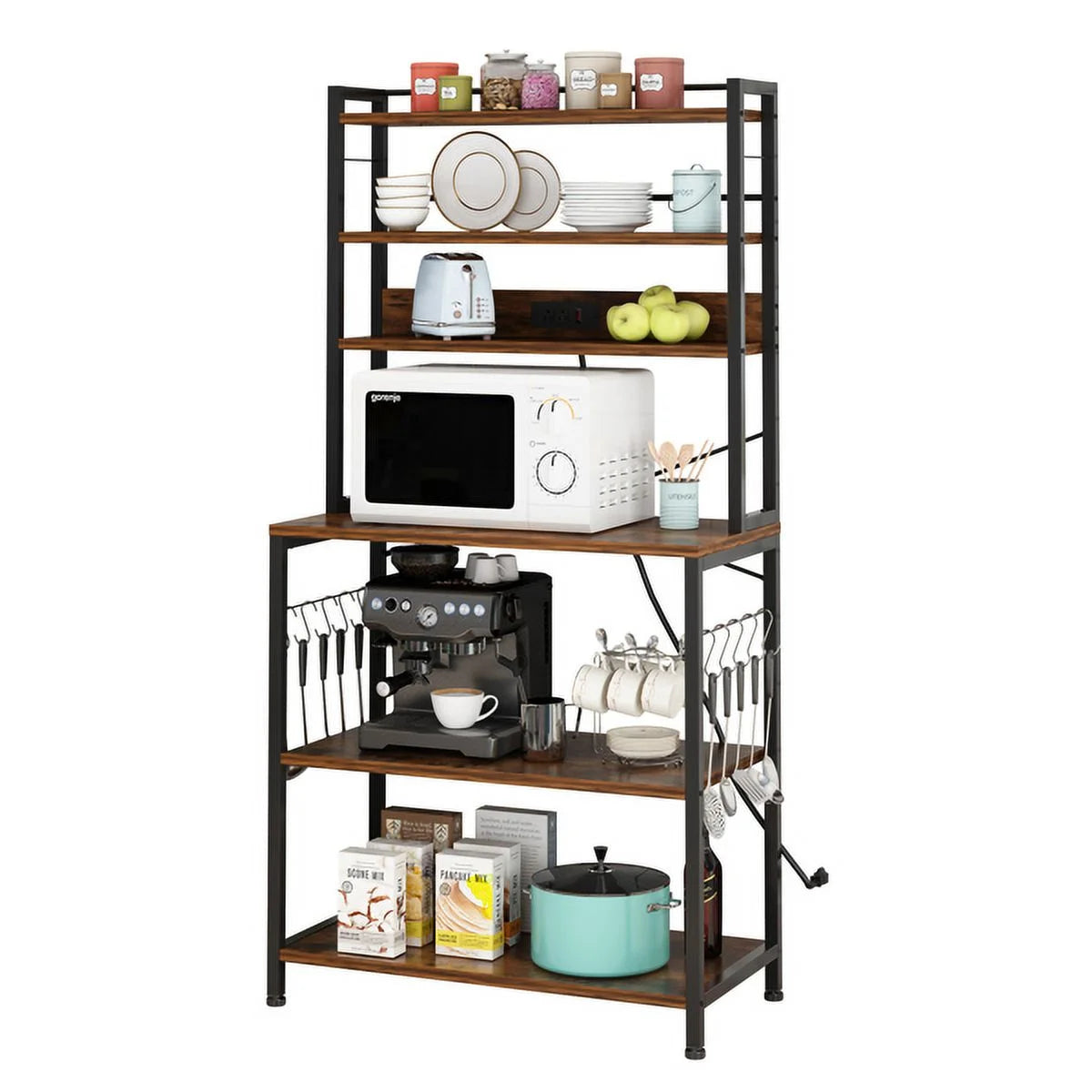 Rustic Brown 6-Tier Bakers Rack with Power Outlets V603194