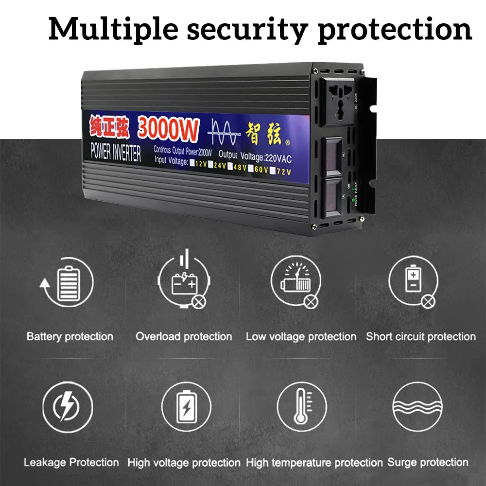 2000 Watts Pure Sine Wave Power Inverter DC 12V to AC 110V with LED Display O671