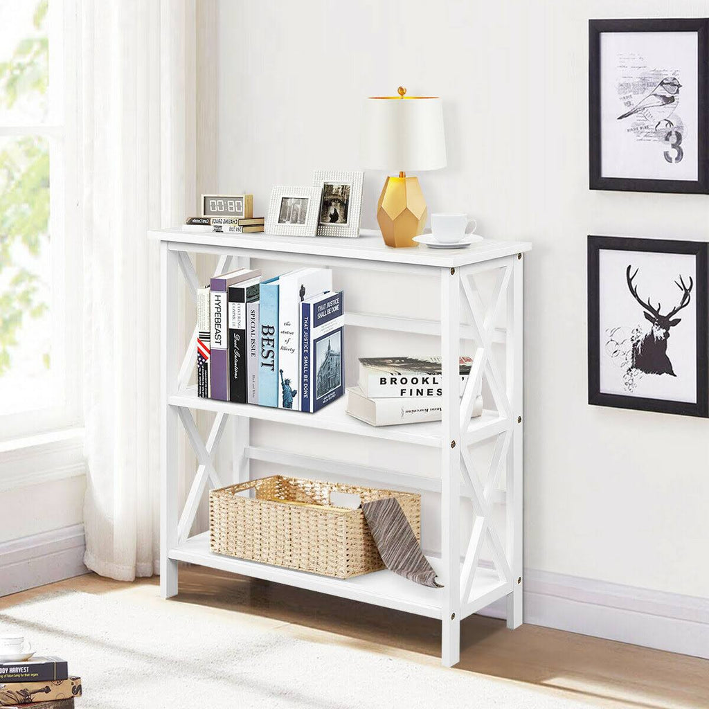 3-Tier White Wooden Open Shelf Bookcase O7471