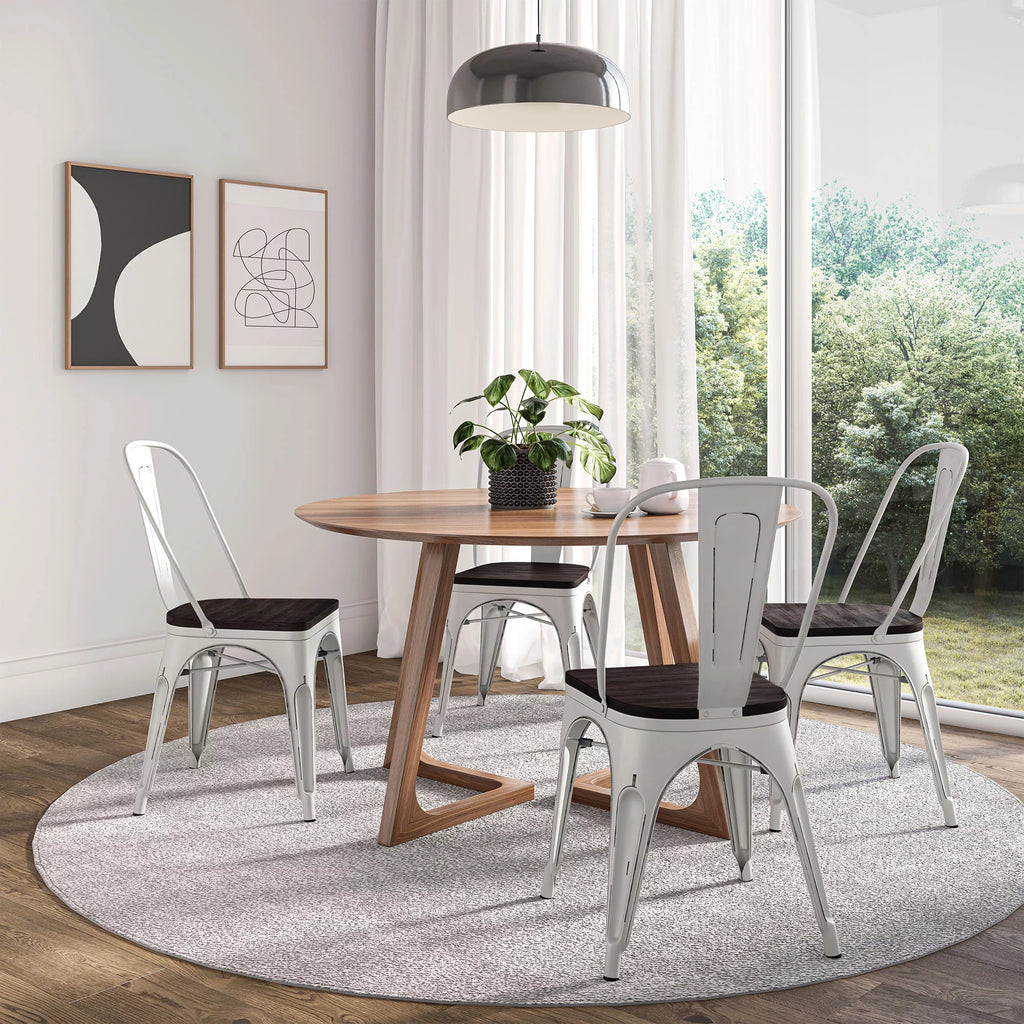 Gray Set of 4 Metal Wood Dining Chairs V2845