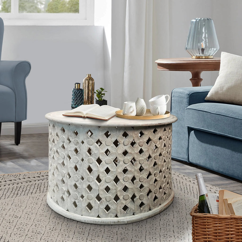 28 Inch Round Mango Wood Coffee Table K928