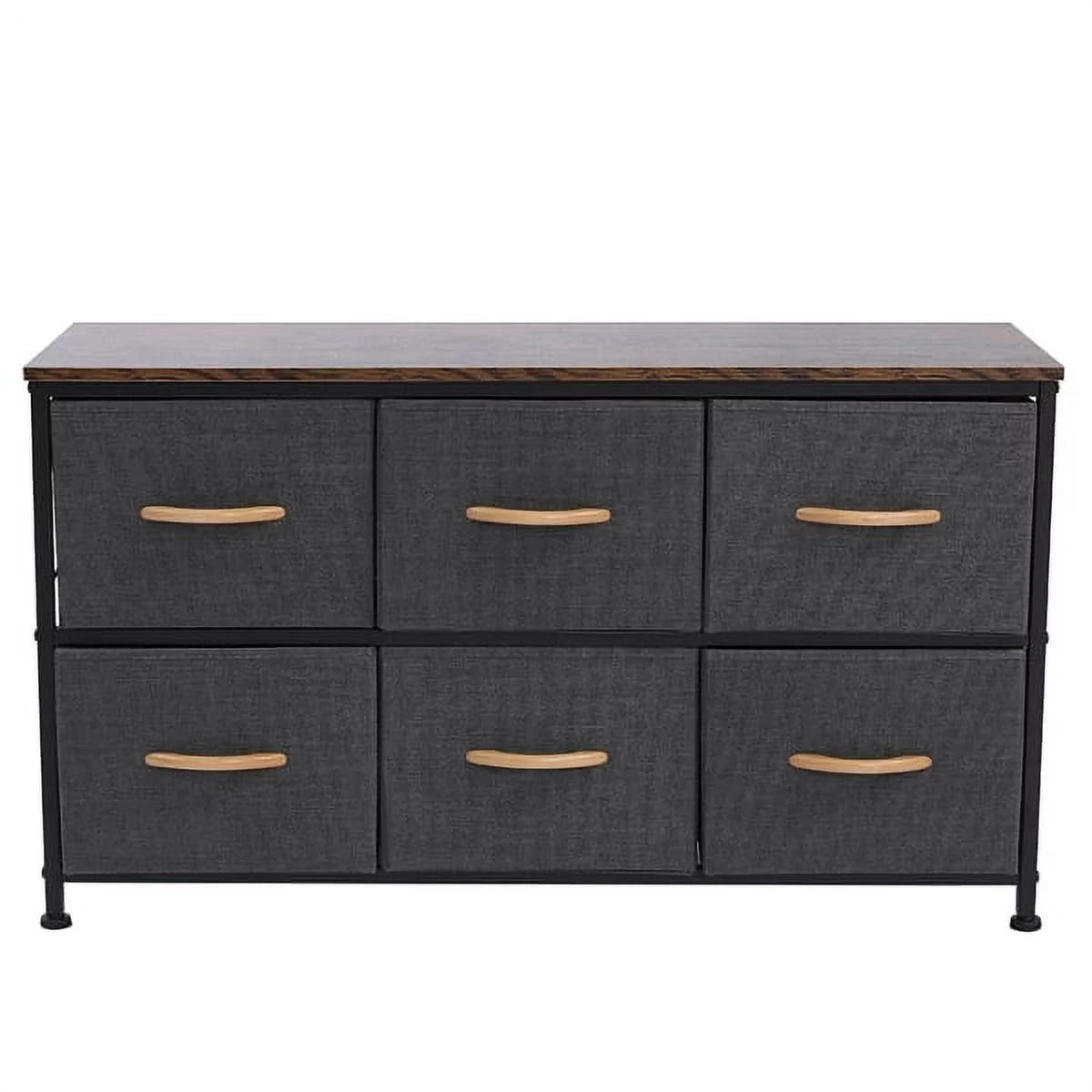 Gray 6 Drawer Fabric Dresser with Wooden Tabletop C5958