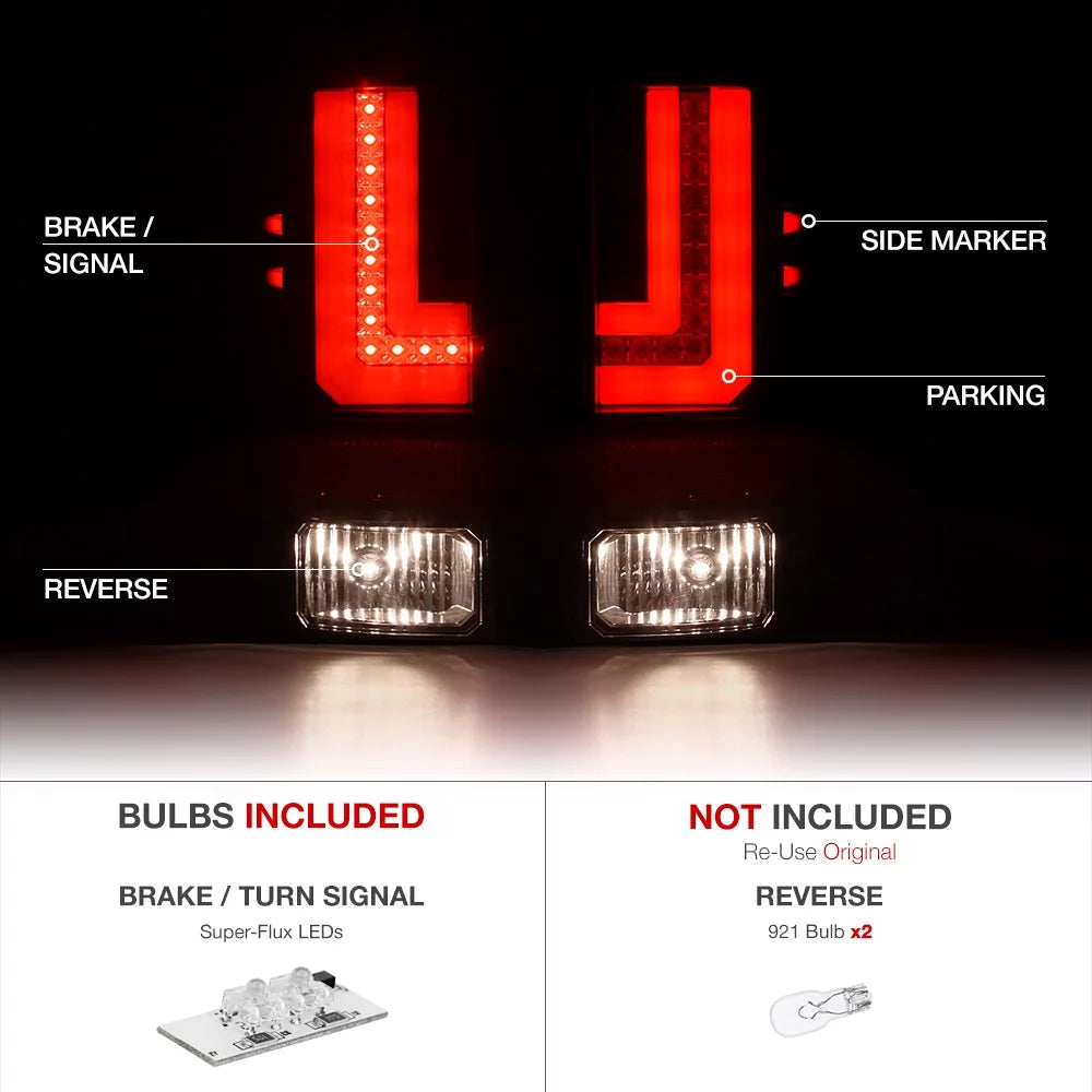2016-2018 GMC Sierra 1500 LED Tail Lights Matte Black Housing Smoke Lens G52527