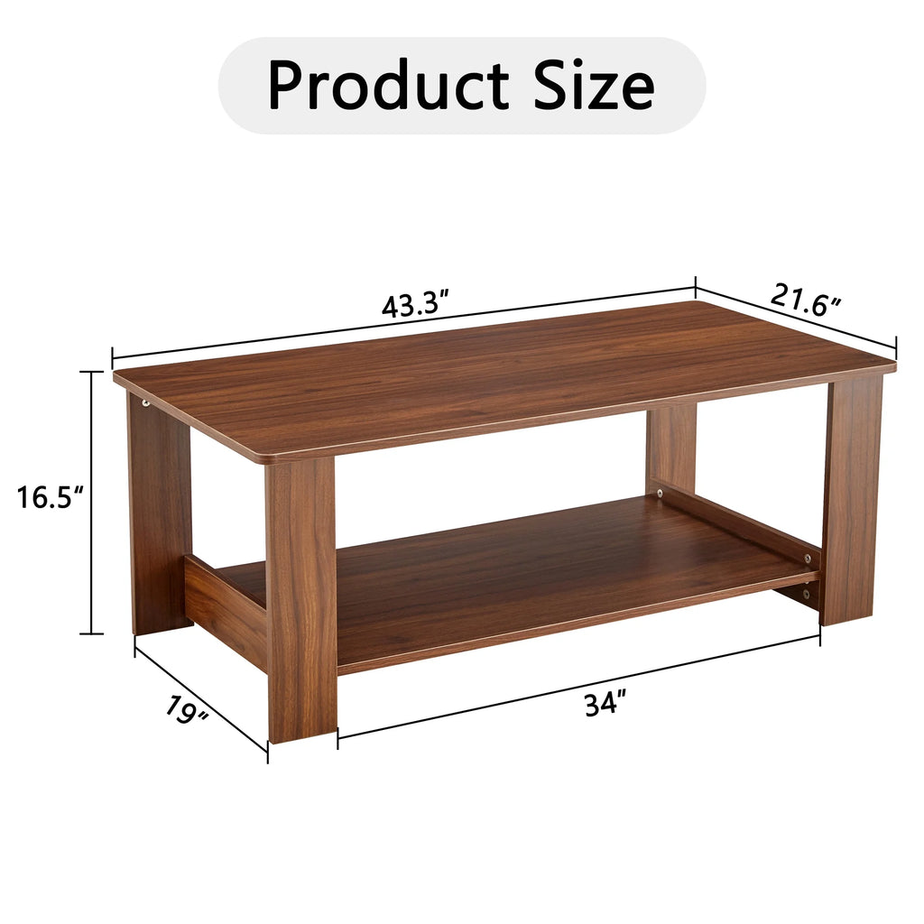 Walnut Textured Double Layered MDF Coffee Table 43.3" x 21.6" x 16.5" U82978