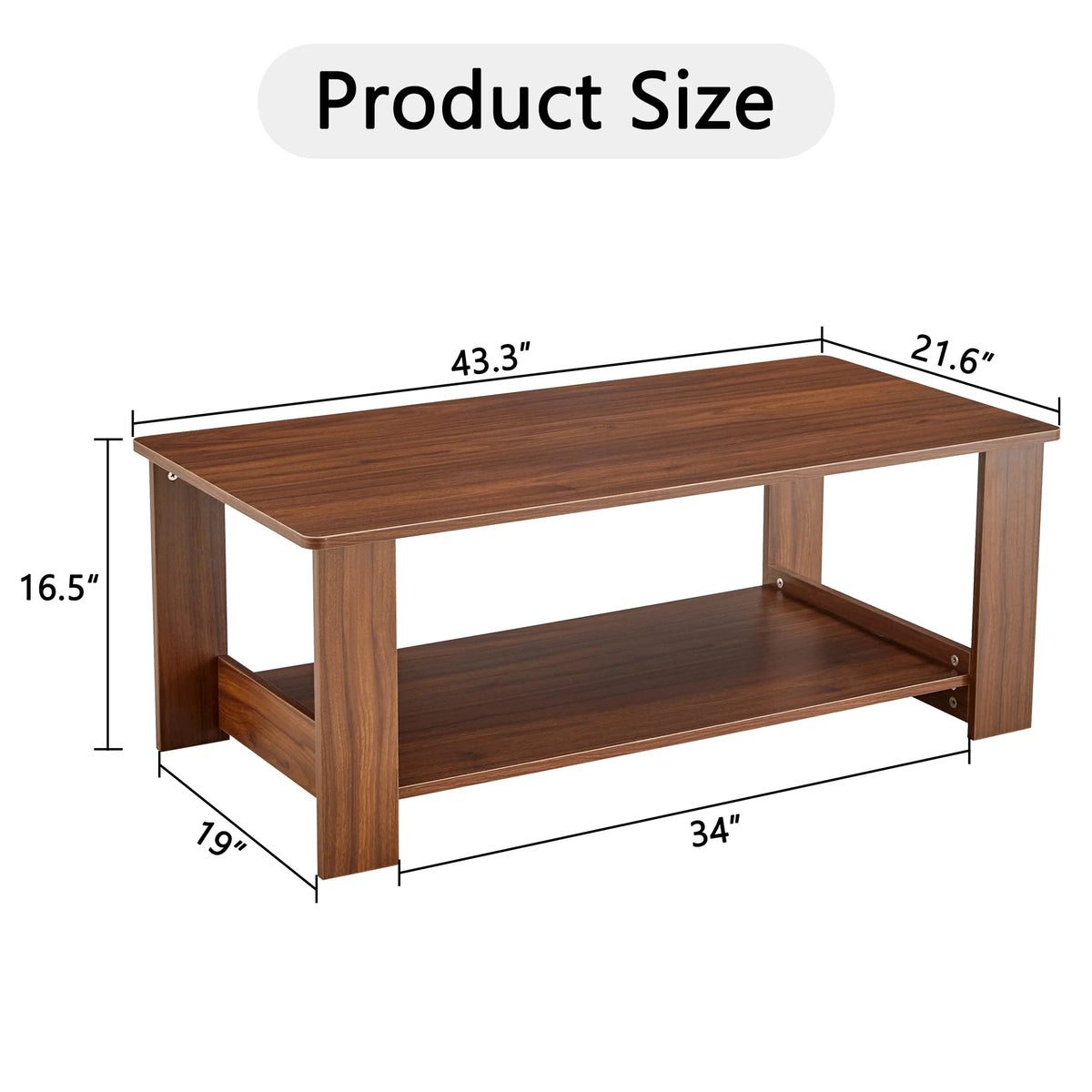 Walnut Textured Double Layered MDF Coffee Table 43.3" x 21.6" x 16.5" U82978