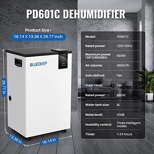 190 Pints Commercial Dehumidifier with Drain Hose and Water Reservoir A74779