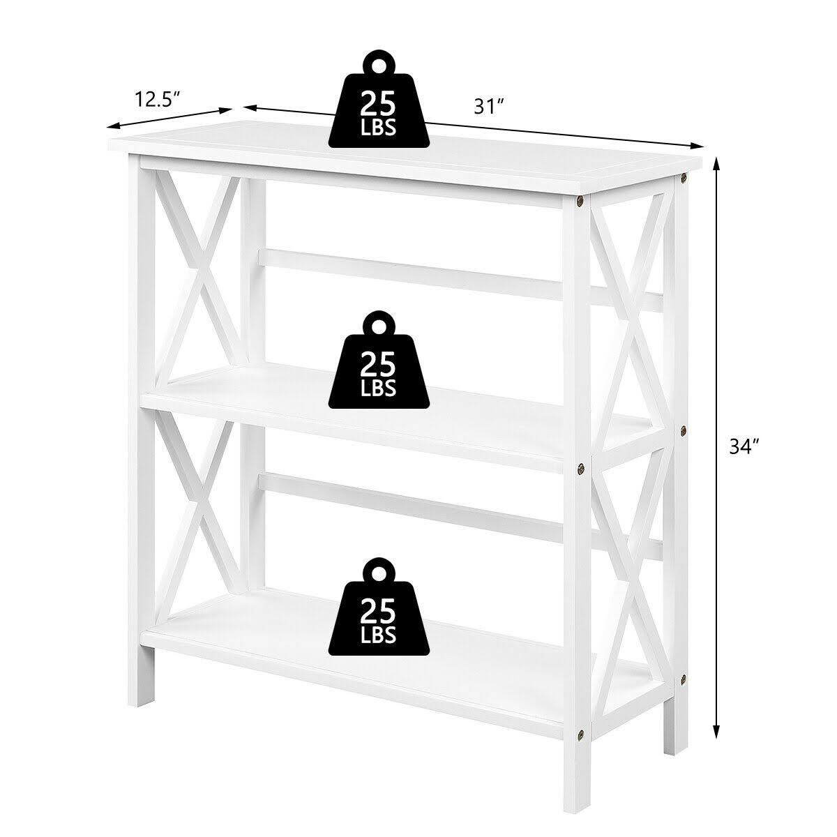 3-Tier White Wooden Open Shelf Bookcase O7471