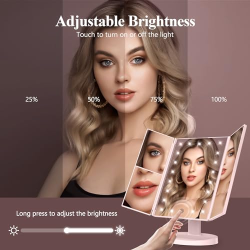 White Lighted Trifold Makeup Mirror with 10X Magnification Y935