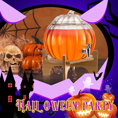 2 Gallon Glass Pumpkin Drink Dispenser with Wooden Stand Y213