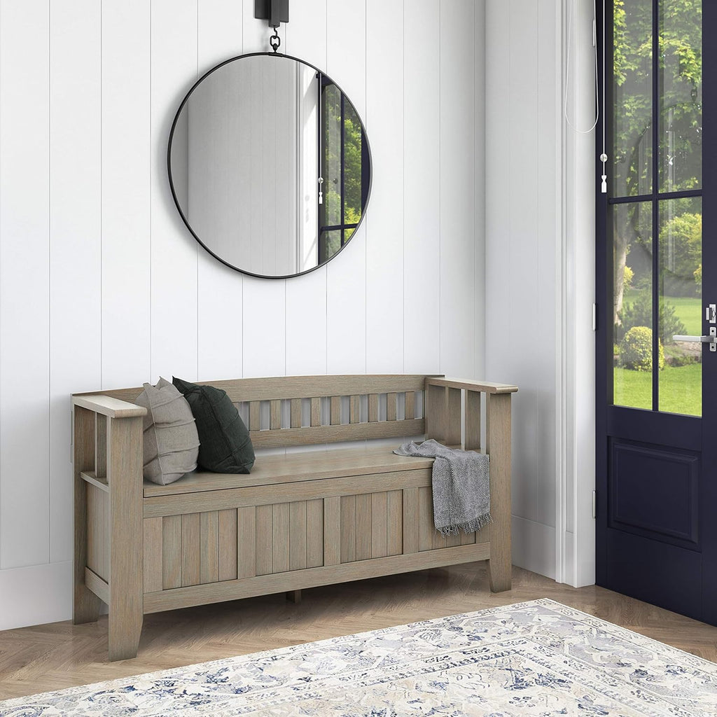 Solid Wood Entryway Storage Bench with Safety Hinge V17469