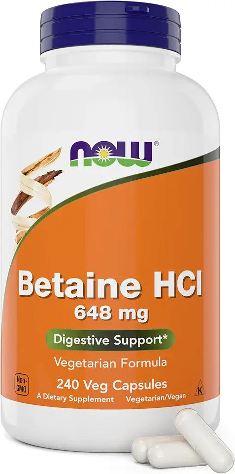 Betaine HCl 648mg 240 Veg Capsules Digestive Enzymes Supplement with Pepsin Protease D25692