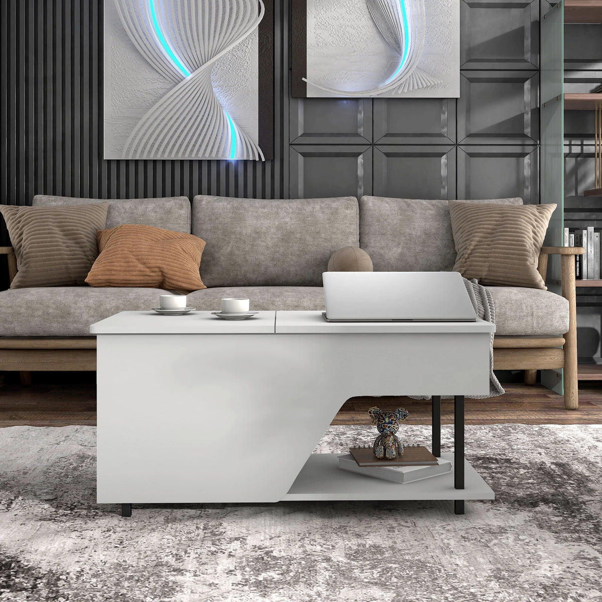 White Lift Top Storage Coffee Table with LED Light T7394