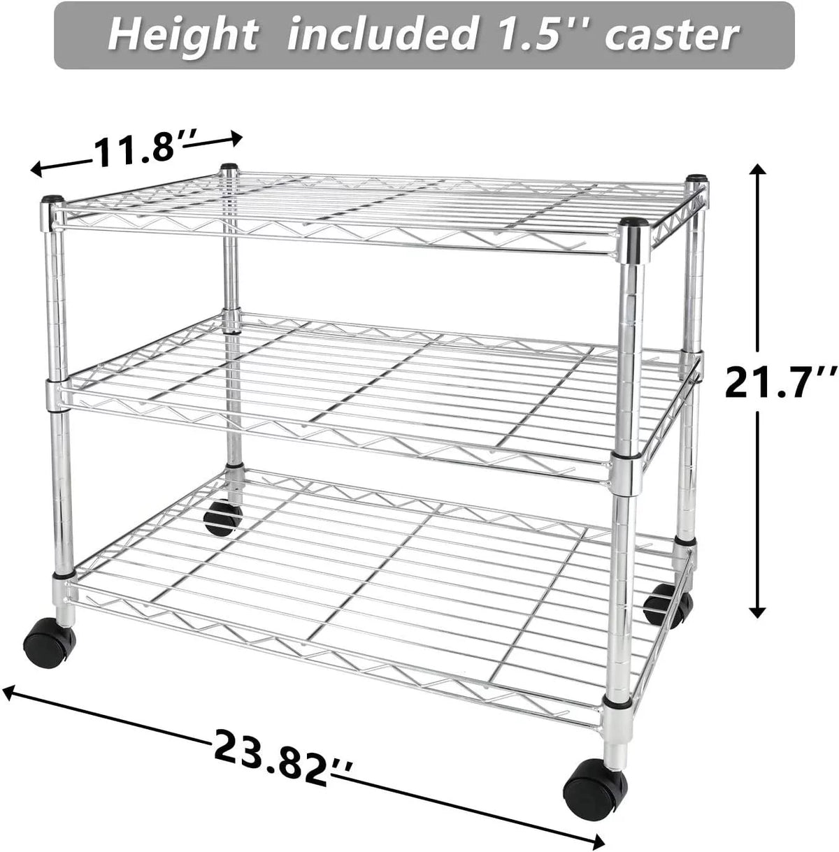 Heavy Duty 3-Shelf Steel Wire Shelving with Wheels P8604