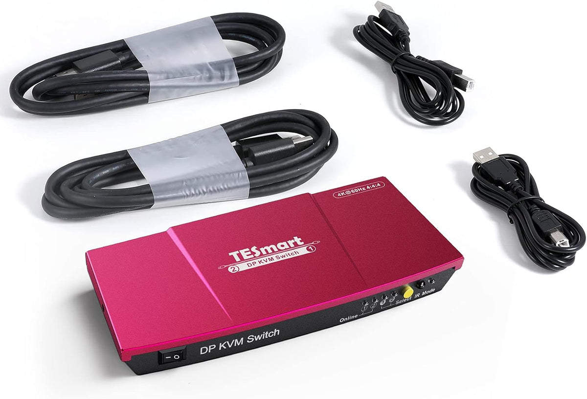 2 Port DisplayPort 4K@60Hz 2x1 KVM Switcher with 2 Pcs 5ft KVM Cables and DP Cables I949