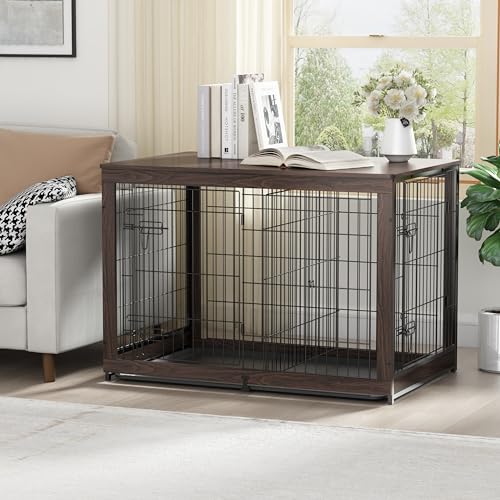 White Wooden Dog Crate End Table with Divider Panel J517