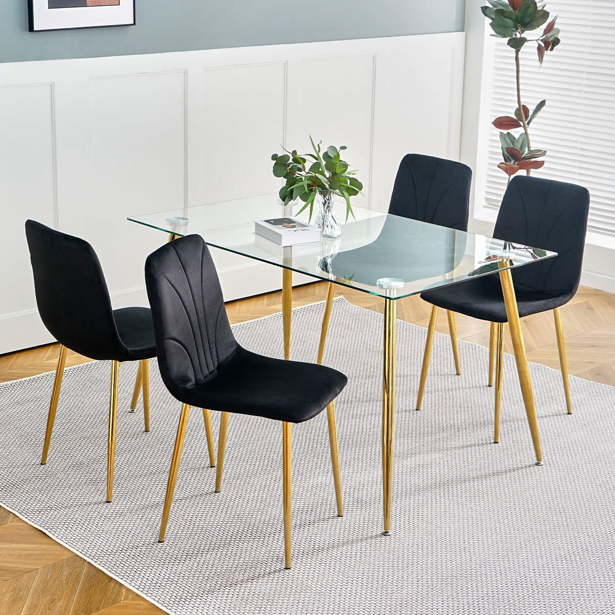 Black Dining Chair with Gold Metal Legs Set of 4 L647385