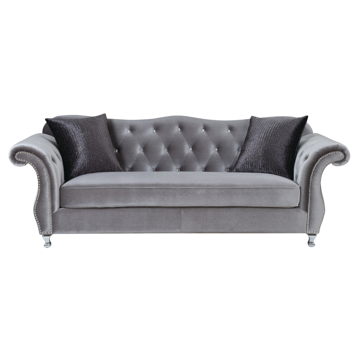Silver Upholstered Tufted Living Room Set K4955