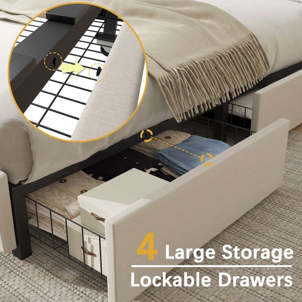 Queen Size Upholstered Storage Bed Frame with 4 Drawers Z655275