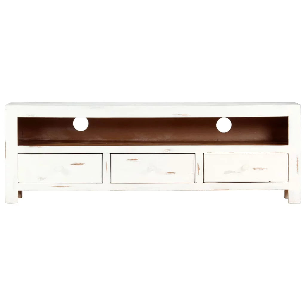 White Solid Acacia Wood TV Cabinet V365