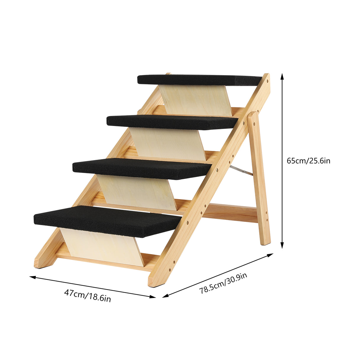 Pet Stairs Foldable Pine Wood Natural Black X40138
