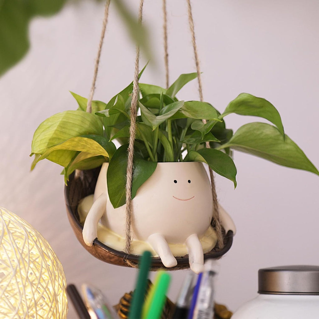 Hanging Swing Chair Planter Pot Smile Face Plant Pot for Indoor Outdoor Plants Cute Head Flower Pots K769370