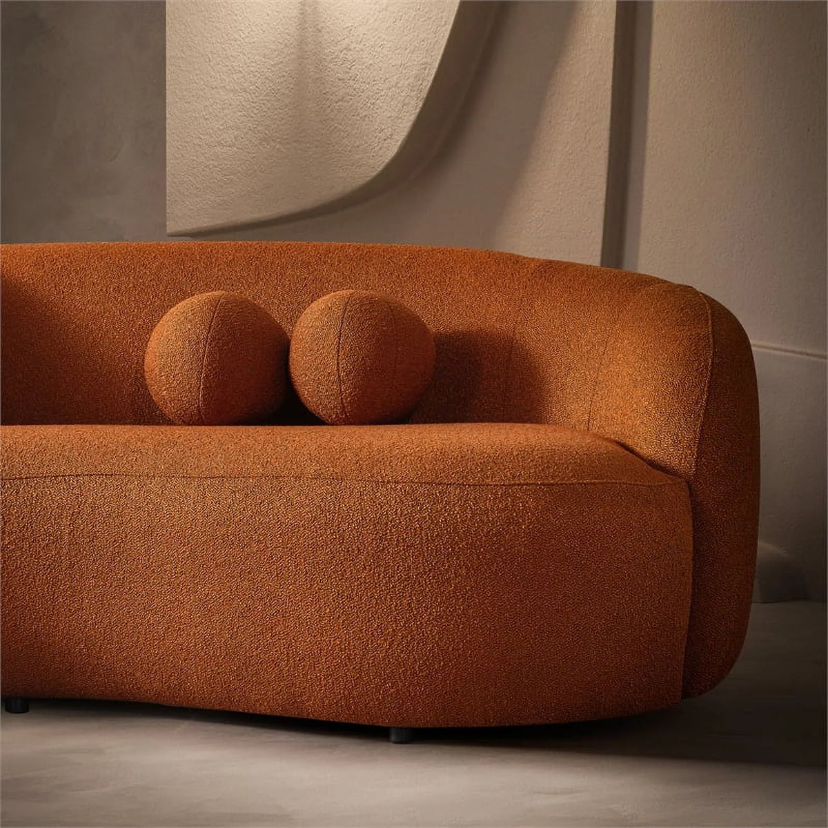 Orange Boucle Fabric Curvy Couch O835