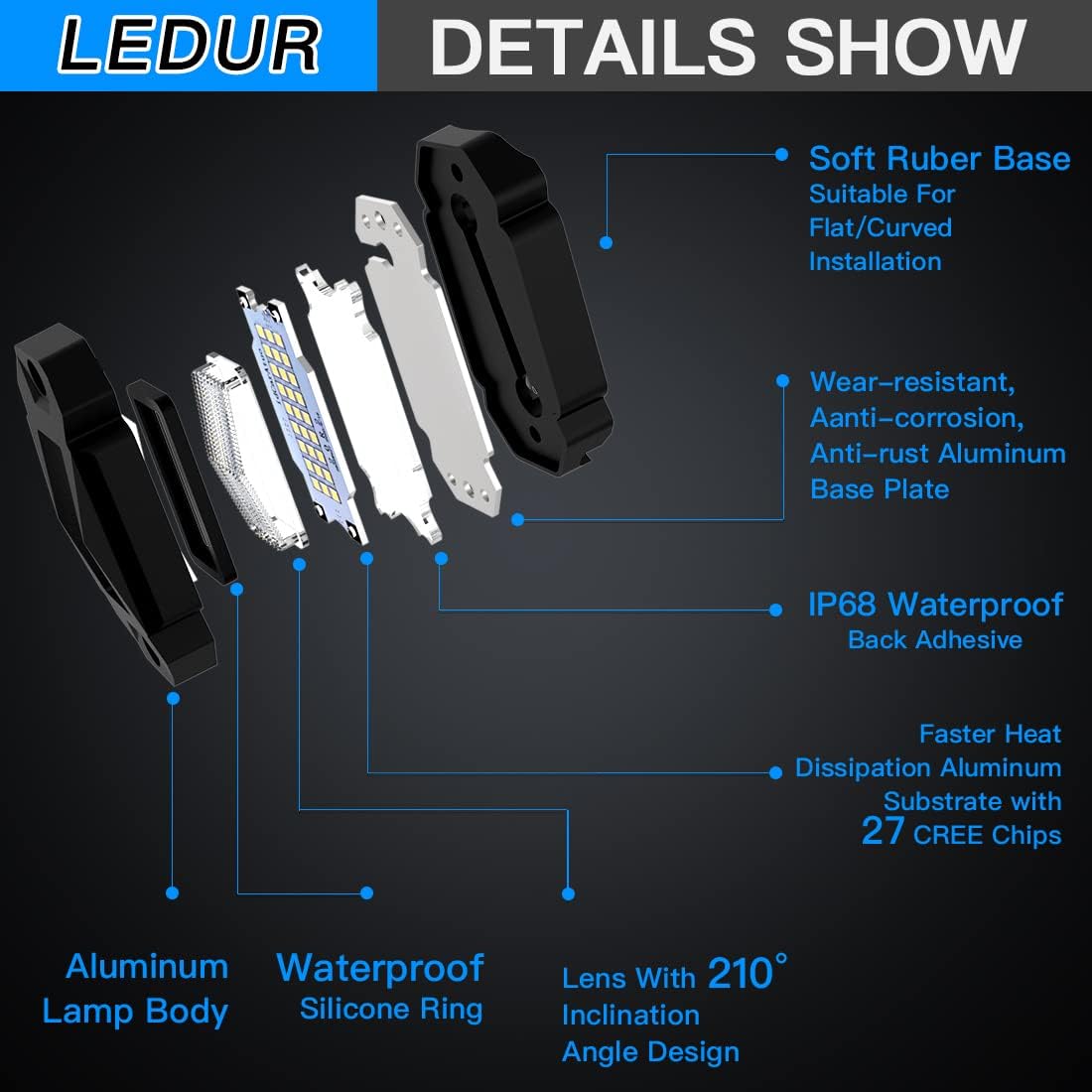 White LED Rock Lights 4 Pods with Switch Wire Harness Y914248