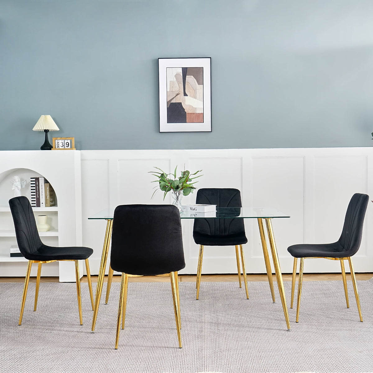 Black Dining Chair with Gold Metal Legs Set of 4 L647385