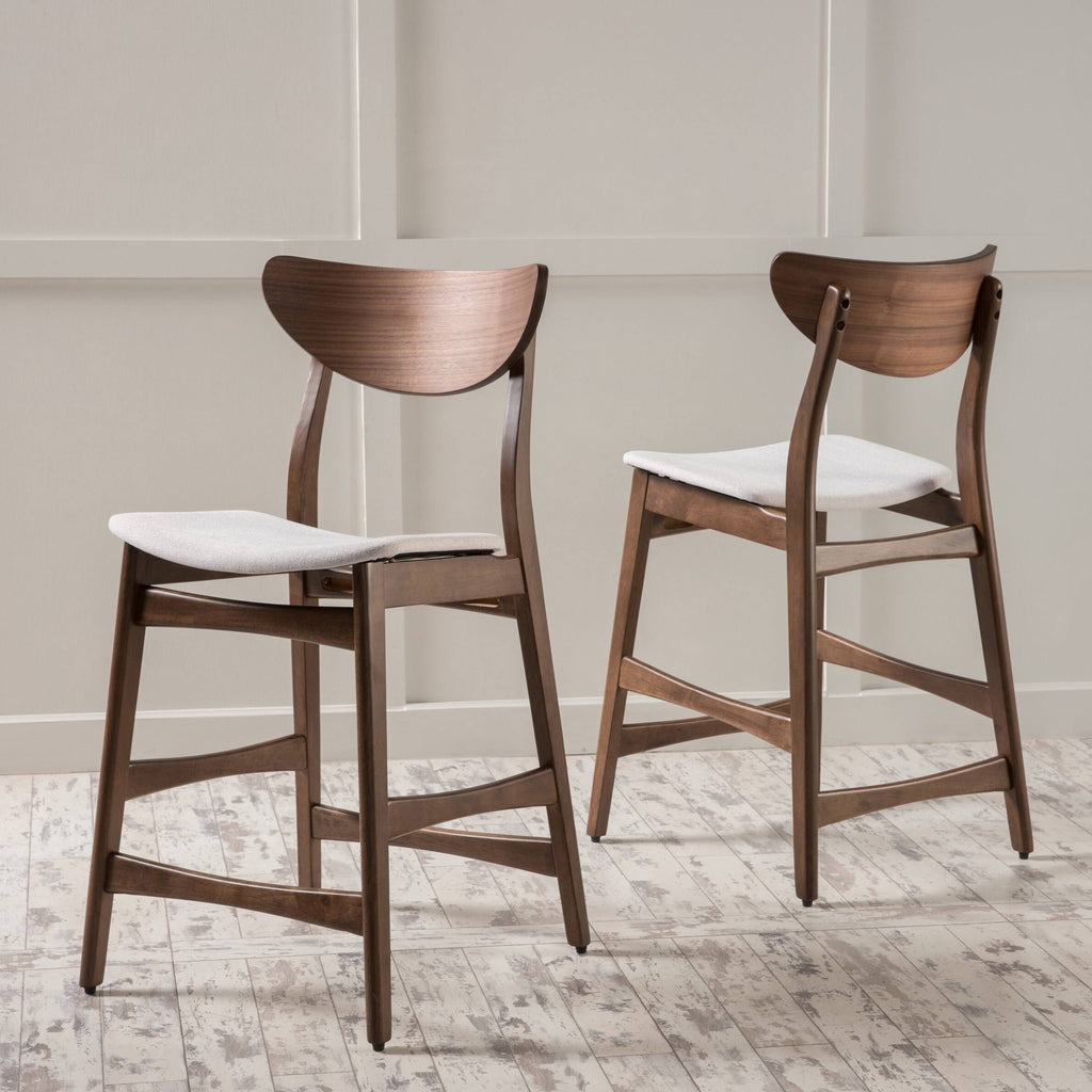 Light Beige Natural Walnut Wood Counter Stool Set of 2 J713025