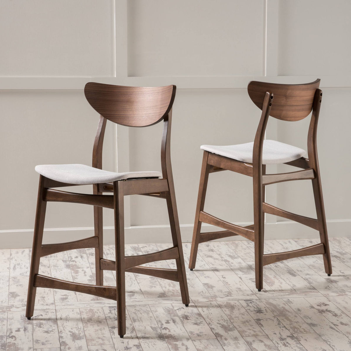 Light Beige Natural Walnut Wood Counter Stool Set of 2 J713025