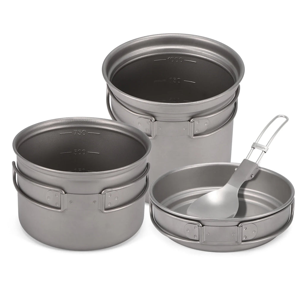 Titanium Cookware Set 1000ml 750ml Pot Pan Spoon Set I97490