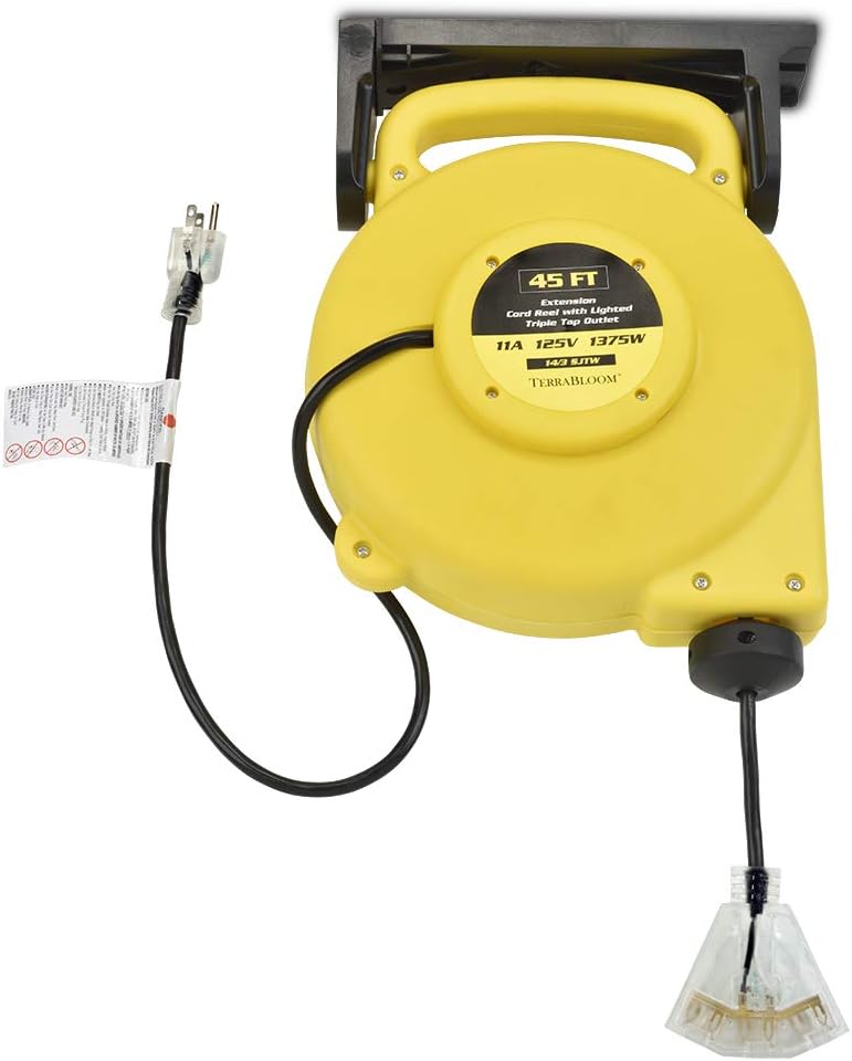 40 Ft 12/3 Retractable Extension Cord Reel with 3 Electrical Outlets P248556