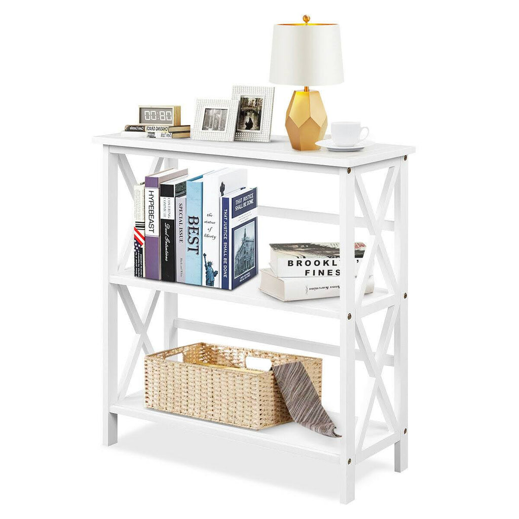 3-Tier White Wooden Open Shelf Bookcase O7471