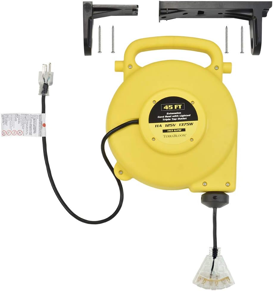 40 Ft 12/3 Retractable Extension Cord Reel with 3 Electrical Outlets P248556