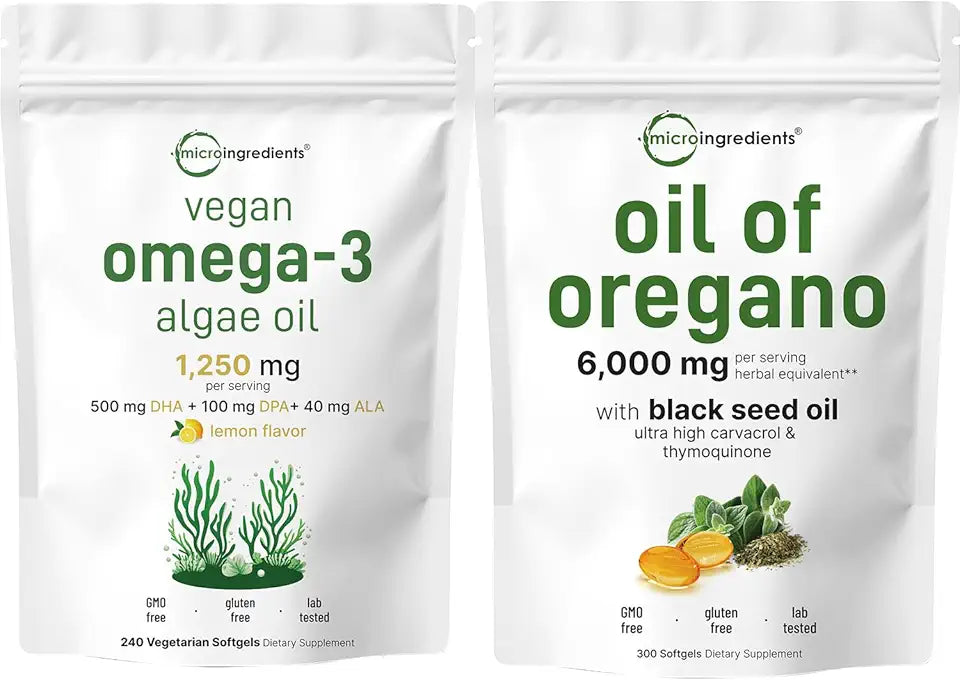 Oil of Oregano Softgels & Vegan Omega 3 Algae Oil Supplement 2 Pack R73232
