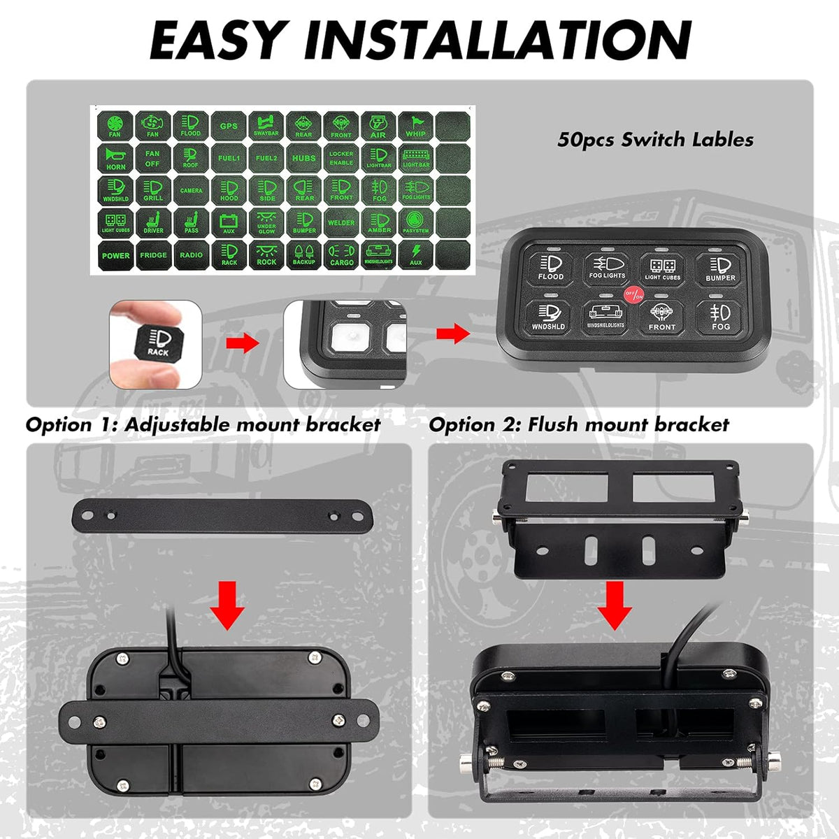 8 Gang Switch Panel with Green Backlit ON-Off Button I52291