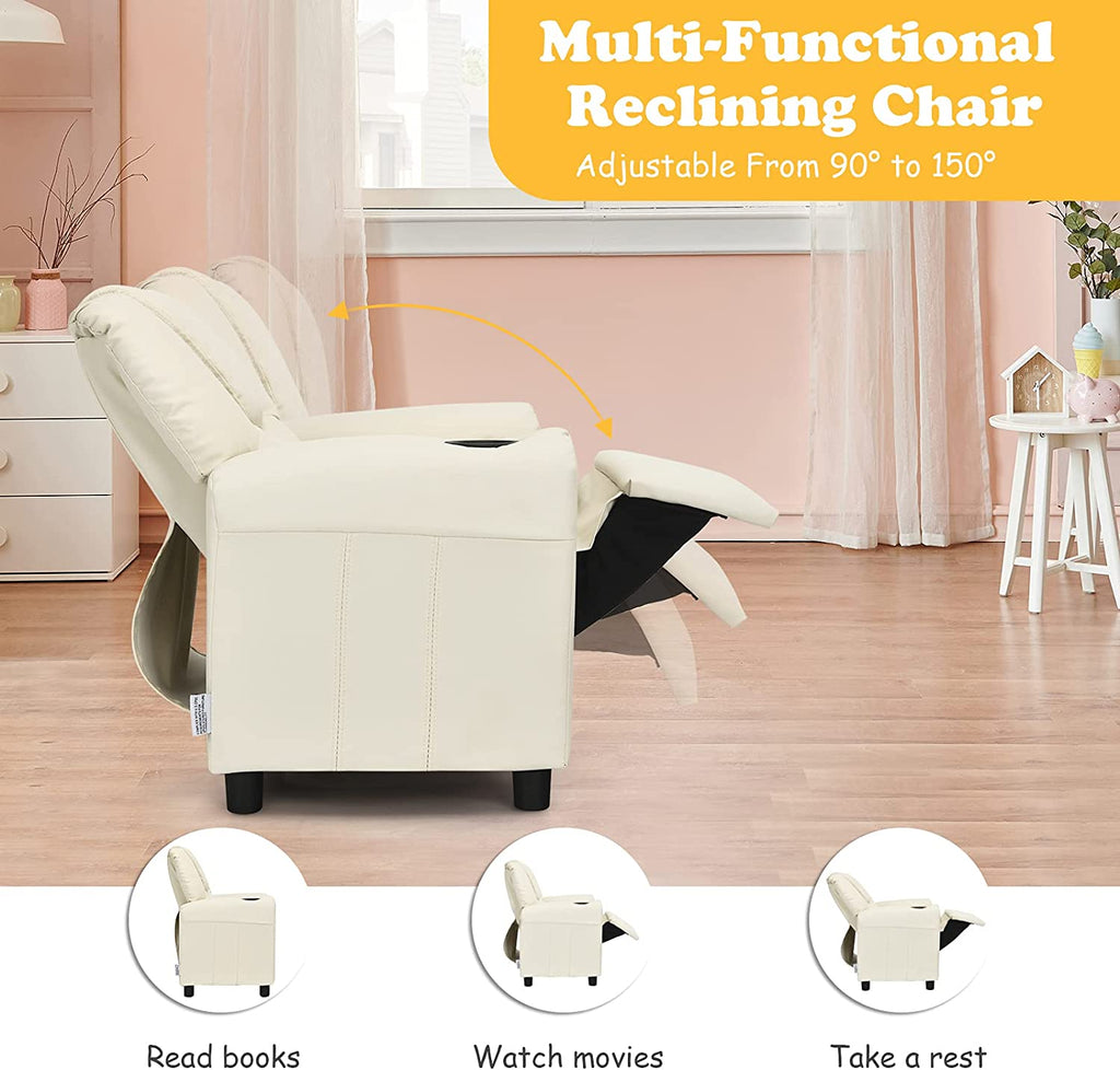 Beige PU Leather Toddler Armrest Sofa Recliner S21851