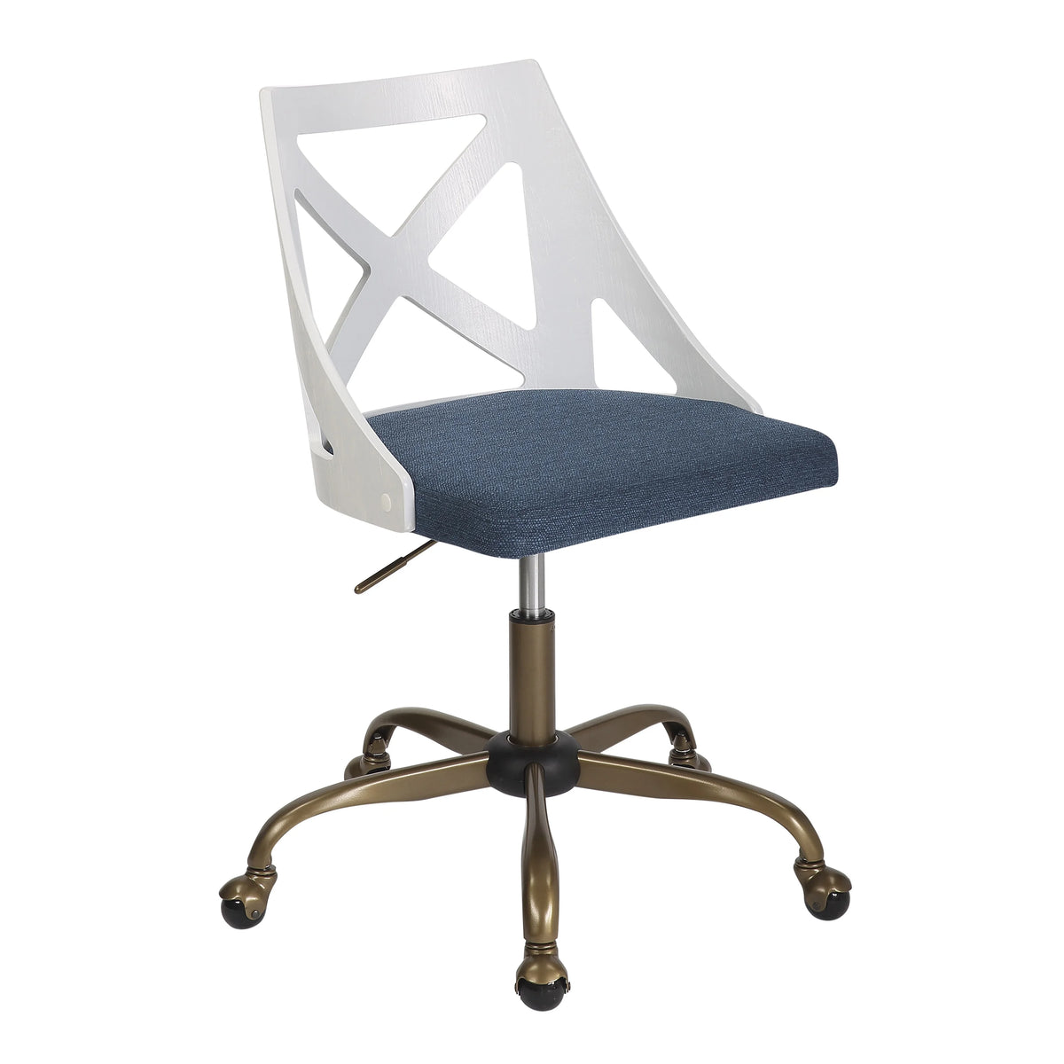 Antique Copper Metal & Blue Fabric Task Chair J4905