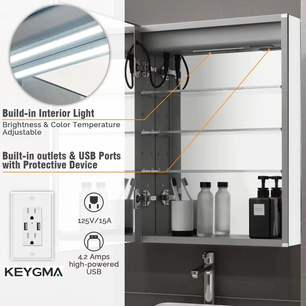 20 x 26 Inch Led Medicine Cabinet with Mirror C23731