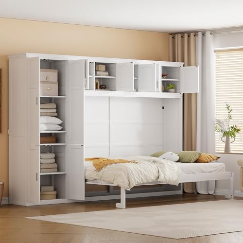 Full Size Murphy Bed with Storage Shelves and Drawers, Gray U639787