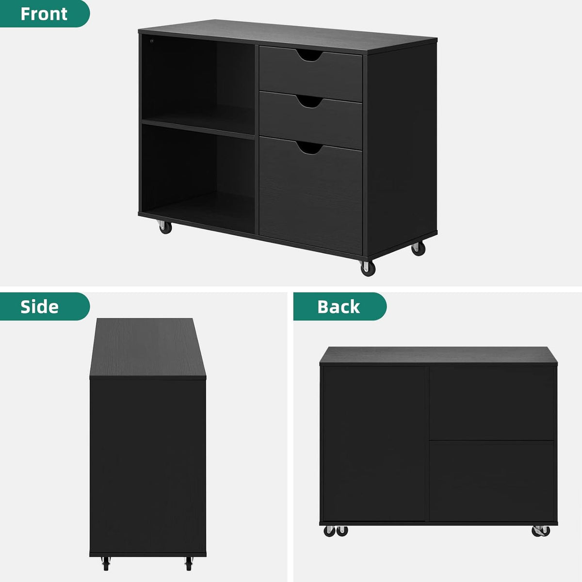 Black 3 Drawer Wood File Cabinet N434826