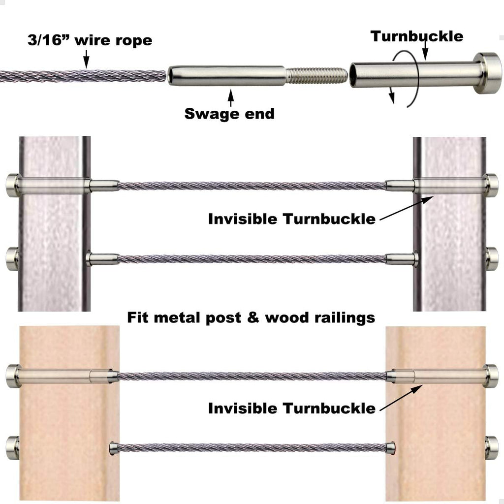 20 Pcs 3/16 Invisible Turnbuckle Kit, T316 Stainless Steel Cable Railing Hardware Kit D198387