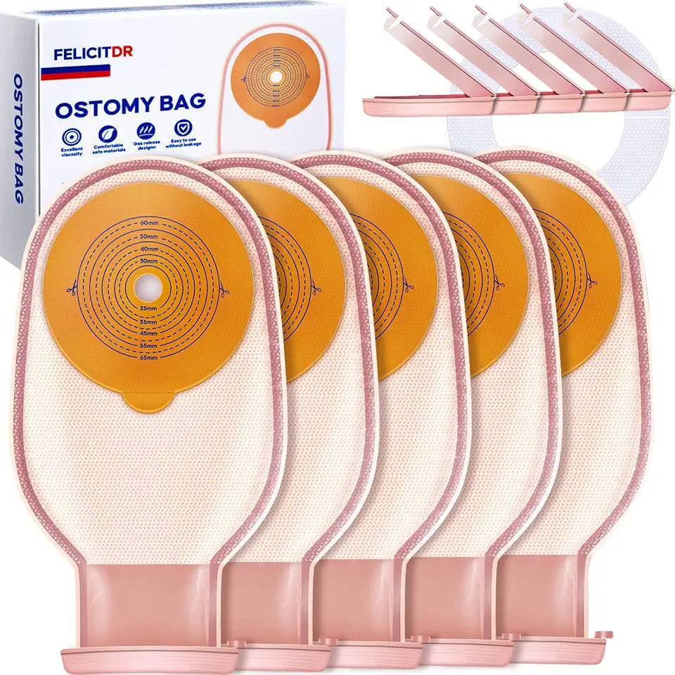 20 PCS One Piece Drainable Ostomy Pouches with Sealing Clips O144