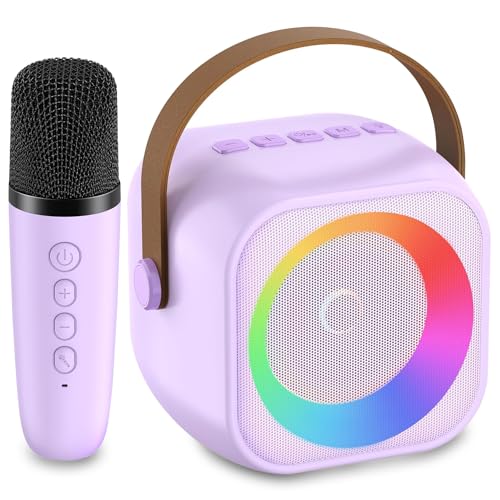 Mini Karaoke Machine with 2 Wireless Microphone & LED Lights T491