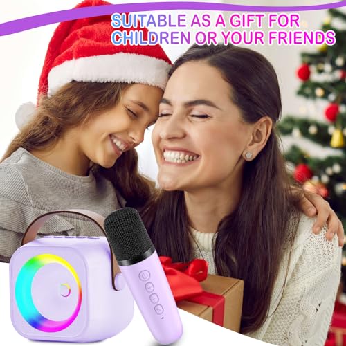Mini Karaoke Machine with 2 Wireless Microphone & LED Lights T491