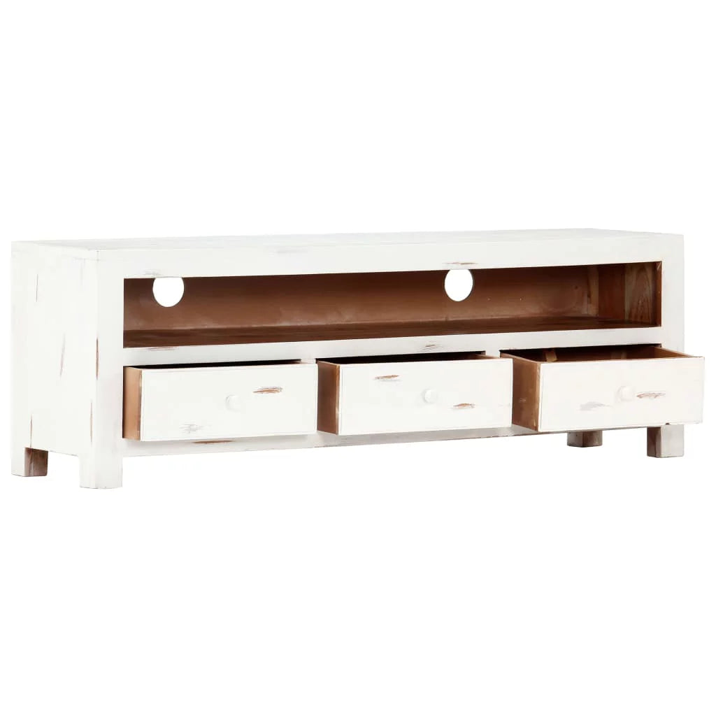 White Solid Acacia Wood TV Cabinet V365
