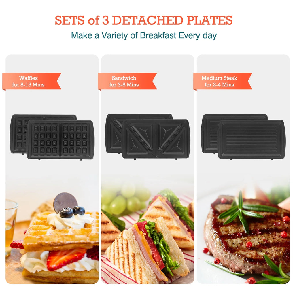 750 Watt 3 in 1 Non-Stick Sandwich Maker O2672