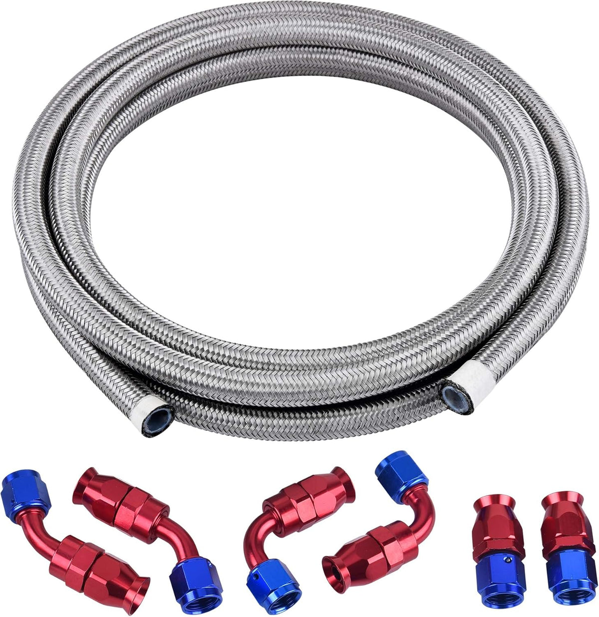 6AN PTFE Stainless Steel Braided Fuel Hose 10FT (5/16Inch ID) Pack of 2 S163863