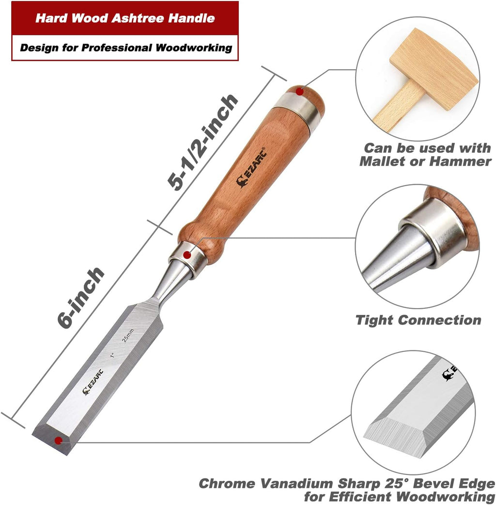 6 Pieces Wood Chisel Set with Wooden Case F971